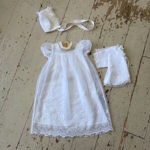Vintage 4pc Christening Baptismal Gown White Infant Baptism Dress Set